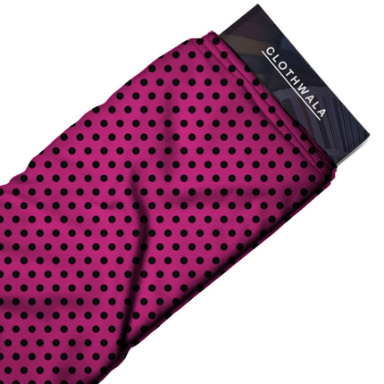Electric Fuchsia Black Polka Dot Print Fabric — 2026 polka dot trend fabric, design 20463, Clothwala