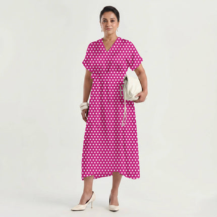 Electric Fuchsia Polka Dot Print Fabric made up as a dress, design 20421, Clothwala