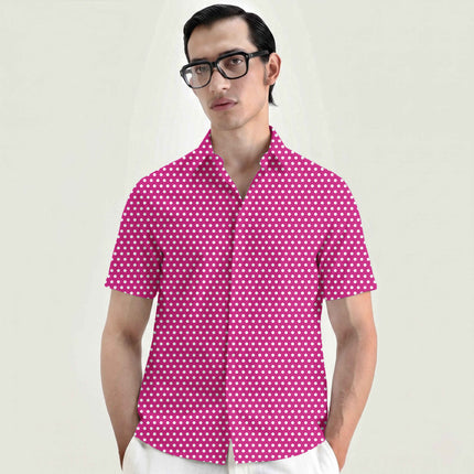 Electric Fuchsia Polka Dot Print Fabric for men's shirting, design 20421, Clothwala