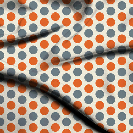 Energy Orange & Dutch Canal Polka Dot Print Fabric — flat fabric view, design 20487, Clothwala