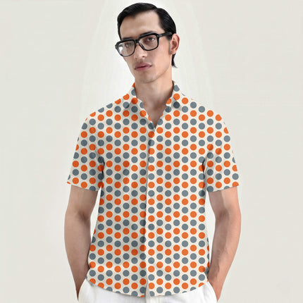 Energy Orange & Dutch Canal Polka Dot Print Fabric for men's shirting, design 20487, Clothwala