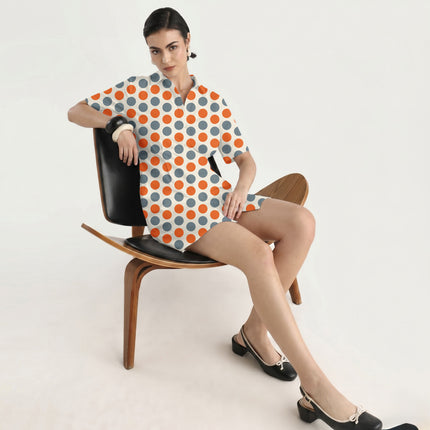 Energy Orange & Dutch Canal Polka Dot Print Fabric in 2026-27 trending womenswear, design 20487, Clothwala