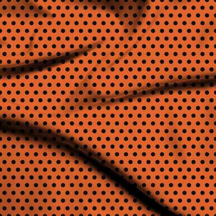 Energy Orange Black Polka Dot Print Fabric — flat fabric view, design 20455, Clothwala