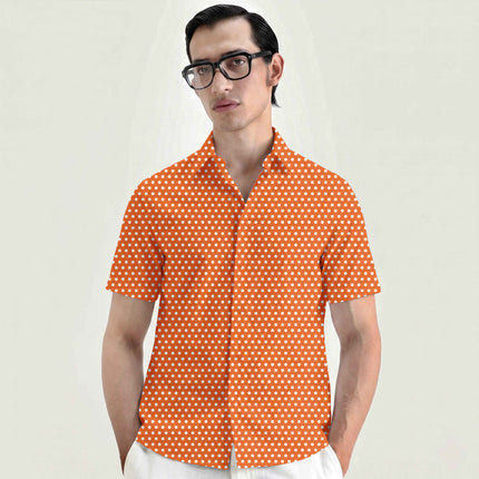Energy Orange Polka Dot Print Fabric for men's shirting, design 20412, Clothwala