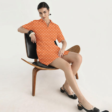 Energy Orange Polka Dot Print Fabric in 2026-27 trending womenswear, design 20412, Clothwala