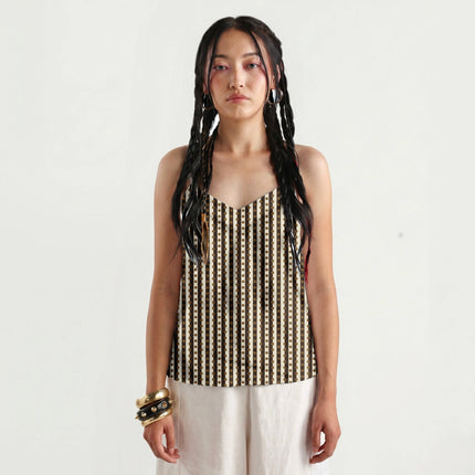 Espresso & Bronze Dot Stripe Print Fabric for women's dresses, design 20538, Clothwala