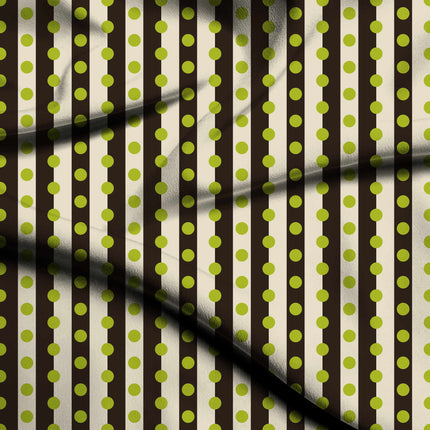 Espresso & Lime Glow Dot Stripe Print Fabric — flat fabric view, design 20527, Clothwala