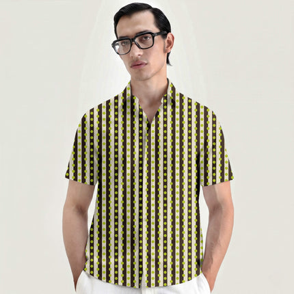Espresso & Lime Glow Dot Stripe Print Fabric for men's shirting, design 20527, Clothwala