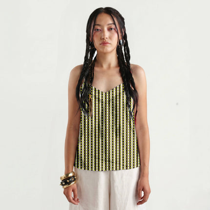 Espresso & Lime Glow Dot Stripe Print Fabric for women's dresses, design 20527, Clothwala