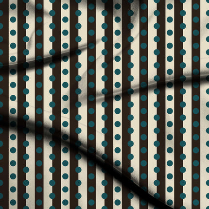 Espresso & Teal Dot Stripe Print Fabric — flat fabric view, design 20549, Clothwala