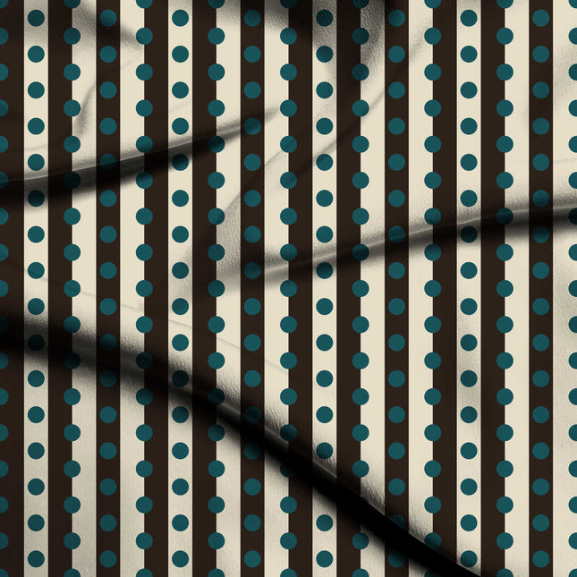 Espresso & Teal Dot Stripe Print Fabric — flat fabric view, design 20549, Clothwala