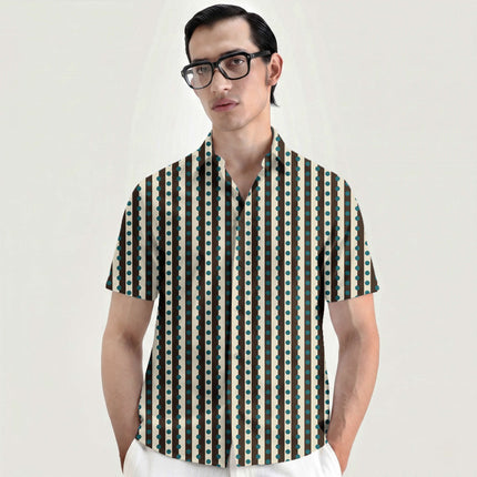 Espresso & Teal Dot Stripe Print Fabric for men's shirting, design 20549, Clothwala