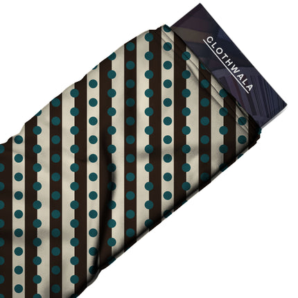 Espresso & Teal Dot Stripe Print Fabric — 2026 polka dot trend fabric, design 20549, Clothwala