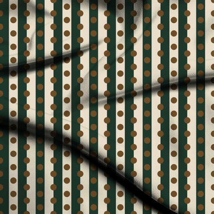 Forest Green & Bronze Dot Stripe Print Fabric — flat fabric view, design 20536, Clothwala