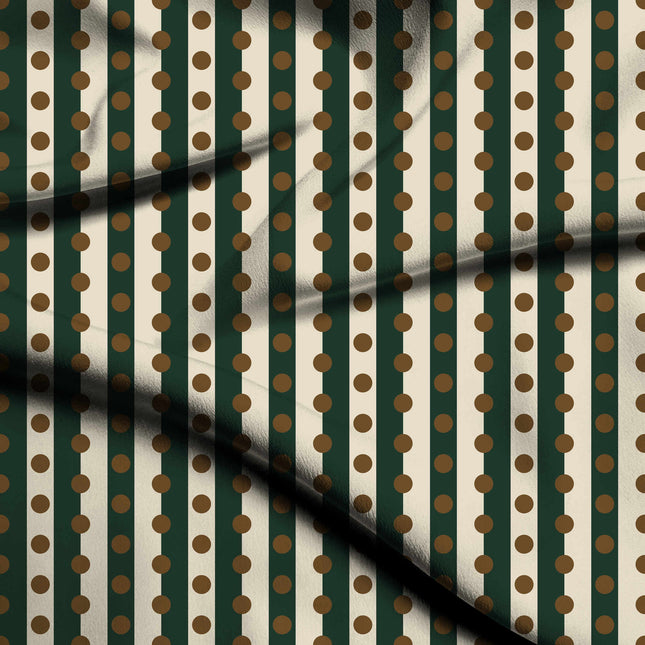 Forest Green & Bronze Dot Stripe Print Fabric — flat fabric view, design 20536, Clothwala