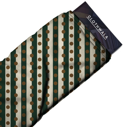 Forest Green & Bronze Dot Stripe Print Fabric — 2026 polka dot trend fabric, design 20536, Clothwala