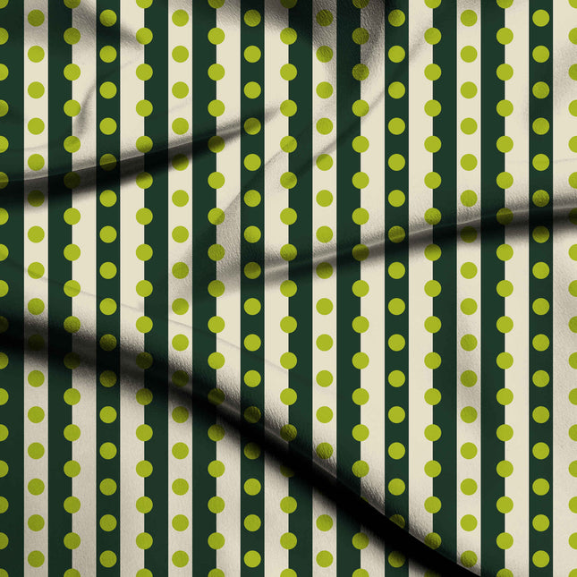 Forest Green & Lime Glow Dot Stripe Print Fabric — flat fabric view, design 20529, Clothwala