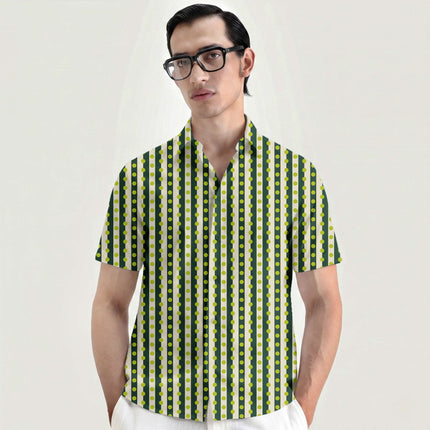 Forest Green & Lime Glow Dot Stripe Print Fabric for men's shirting, design 20529, Clothwala
