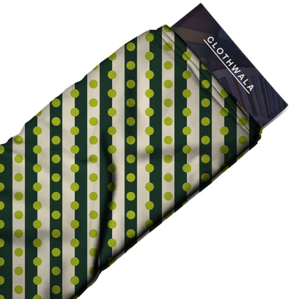 Forest Green & Lime Glow Dot Stripe Print Fabric — 2026 polka dot trend fabric, design 20529, Clothwala
