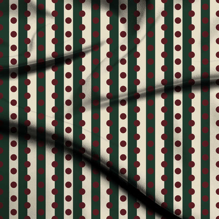 Forest Green & Oxblood Dot Stripe Print Fabric — flat fabric view, design 20547, Clothwala