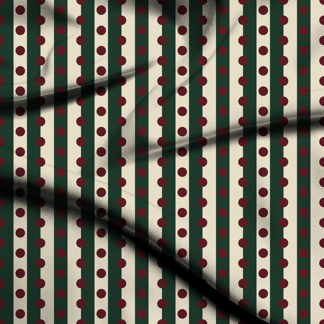 Forest Green & Oxblood Dot Stripe Print Fabric — flat fabric view, design 20547, Clothwala