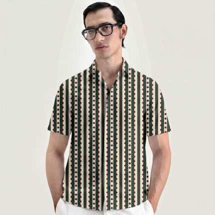 Forest Green & Oxblood Dot Stripe Print Fabric for men's shirting, design 20547, Clothwala