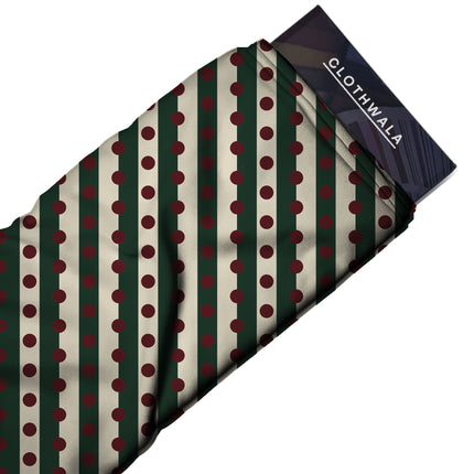 Forest Green & Oxblood Dot Stripe Print Fabric — 2026 polka dot trend fabric, design 20547, Clothwala