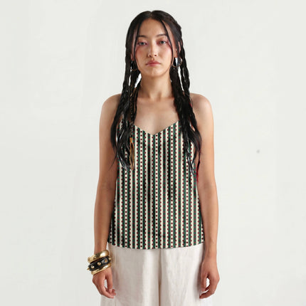 Forest Green & Oxblood Dot Stripe Print Fabric for women's dresses, design 20547, Clothwala