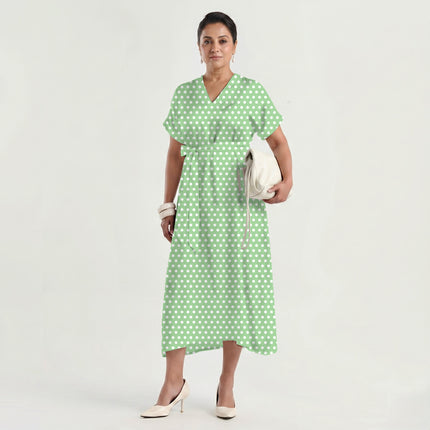 Fresh Mint Polka Dot Print Fabric made up as a dress, design 20444, Clothwala