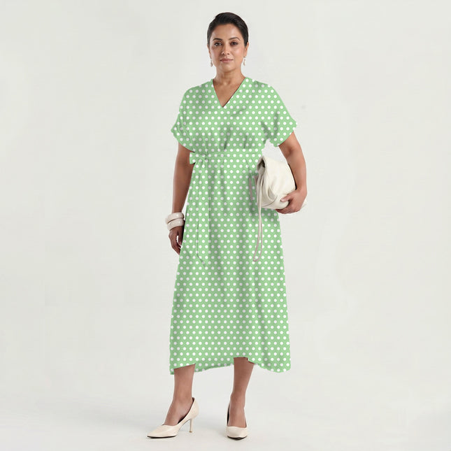 Fresh Mint Polka Dot Print Fabric made up as a dress, design 20444, Clothwala