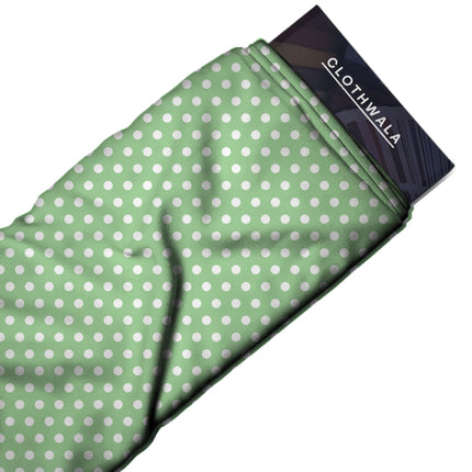Fresh Mint Polka Dot Print Fabric — 2026 polka dot trend fabric, design 20444, Clothwala