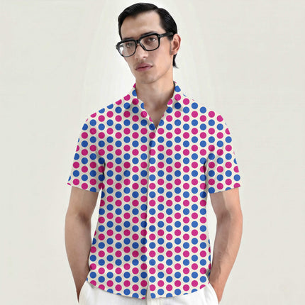 Electric Fuchsia & Luminous Cobalt Polka Dot Print Fabric for men's shirting, design 20498, Clothwala