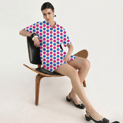 Electric Fuchsia & Luminous Cobalt Polka Dot Print Fabric in 2026-27 trending womenswear, design 20498, Clothwala