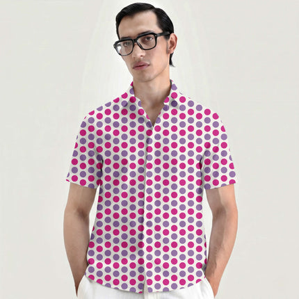Electric Fuchsia & Amethyst Orchid Polka Dot Print Fabric for men's shirting, design 20480, Clothwala