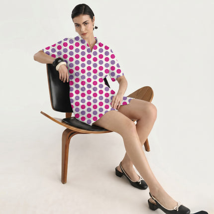 Electric Fuchsia & Amethyst Orchid Polka Dot Print Fabric in 2026-27 trending womenswear, design 20480, Clothwala