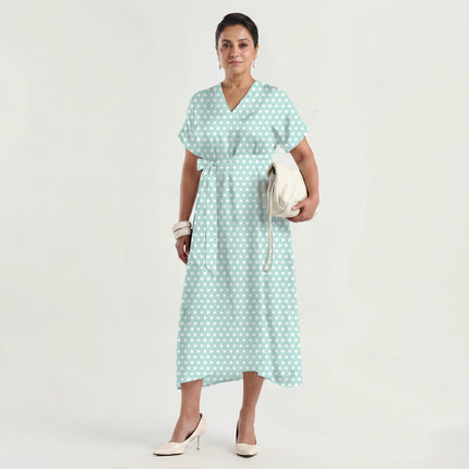 Glacier Mint Polka Dot Print Fabric made up as a dress, design 20409, Clothwala