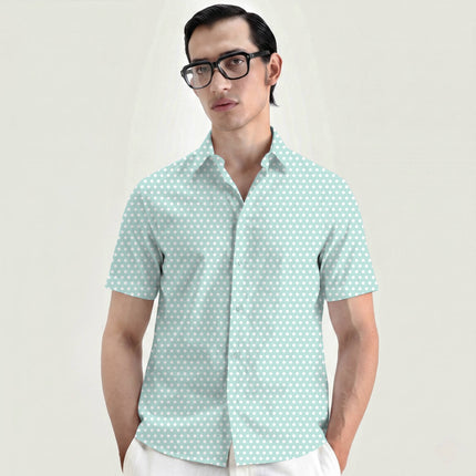 Glacier Mint Polka Dot Print Fabric for men's shirting, design 20409, Clothwala