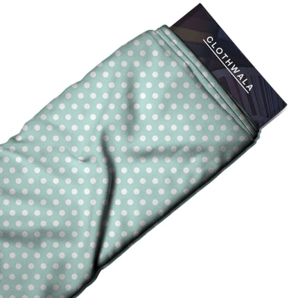 Glacier Mint Polka Dot Print Fabric — 2026 polka dot trend fabric, design 20409, Clothwala