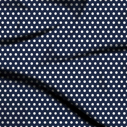 Ink Navy Polka Dot Print Fabric — flat fabric view, design 20406, Clothwala