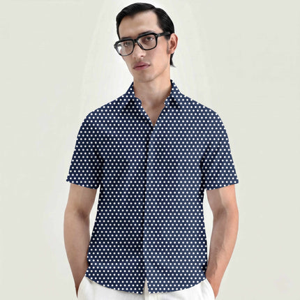 Ink Navy Polka Dot Print Fabric for men's shirting, design 20406, Clothwala