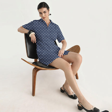 Ink Navy Polka Dot Print Fabric in 2026-27 trending womenswear, design 20406, Clothwala