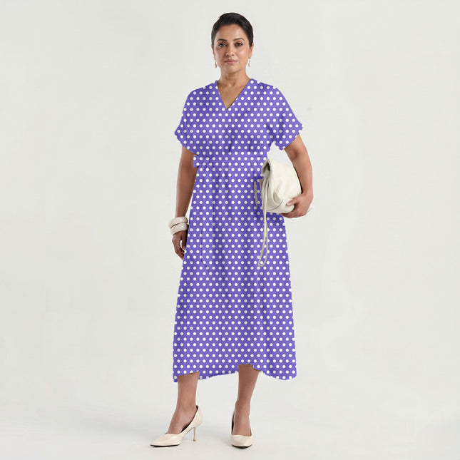 Iris Bloom Polka Dot Print Fabric made up as a dress, design 20435, Clothwala