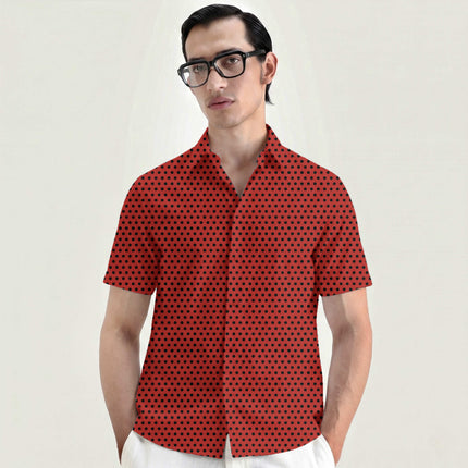 Lava Falls Red Black Polka Dot Print Fabric for men's shirting, design 20456, Clothwala