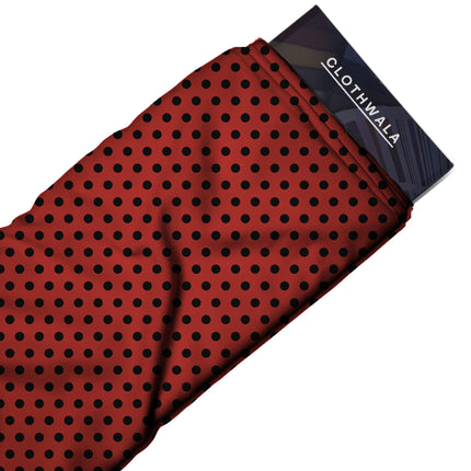 Lava Falls Red Black Polka Dot Print Fabric — 2026 polka dot trend fabric, design 20456, Clothwala