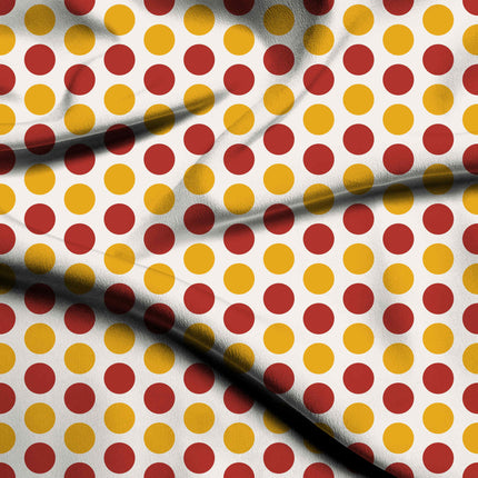 Lava Red & Ochre Gold Polka Dot Print Fabric — flat fabric view, design 20491, Clothwala