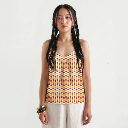 Lava Red & Ochre Gold Polka Dot Print Fabric for women's dresses, design 20491, Clothwala
