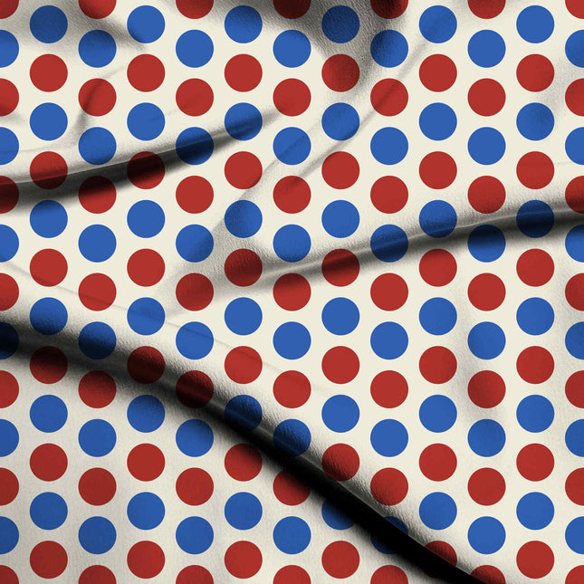 Lava Red & Luminous Blue Polka Dot Print Fabric — flat fabric view, design 20476, Clothwala