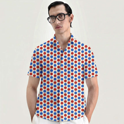 Lava Red & Luminous Blue Polka Dot Print Fabric for men's shirting, design 20476, Clothwala