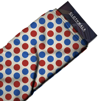 Lava Red & Luminous Blue Polka Dot Print Fabric — 2026 polka dot trend fabric, design 20476, Clothwala
