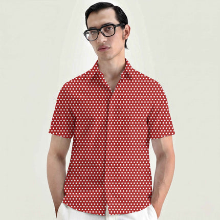 Lava Red Polka Dot Print Fabric for men's shirting, design 20410, Clothwala